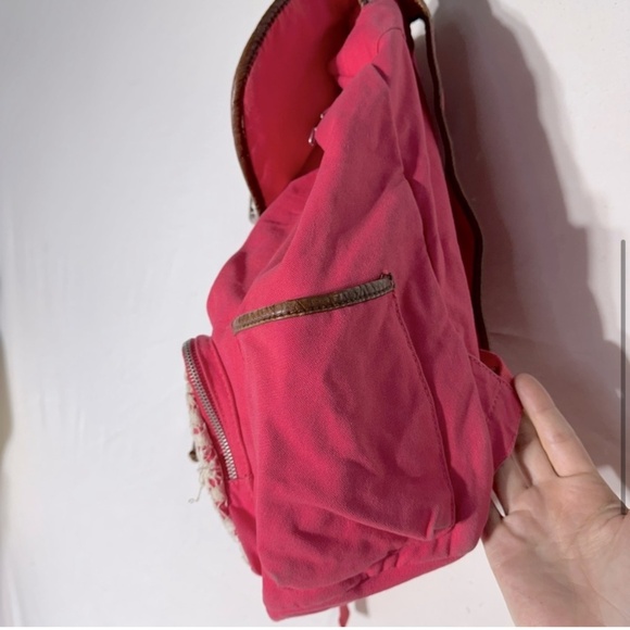 5/$25 Aeropostale Pink Canvas With Cream Crochet Backpack - Picture 4 of 15